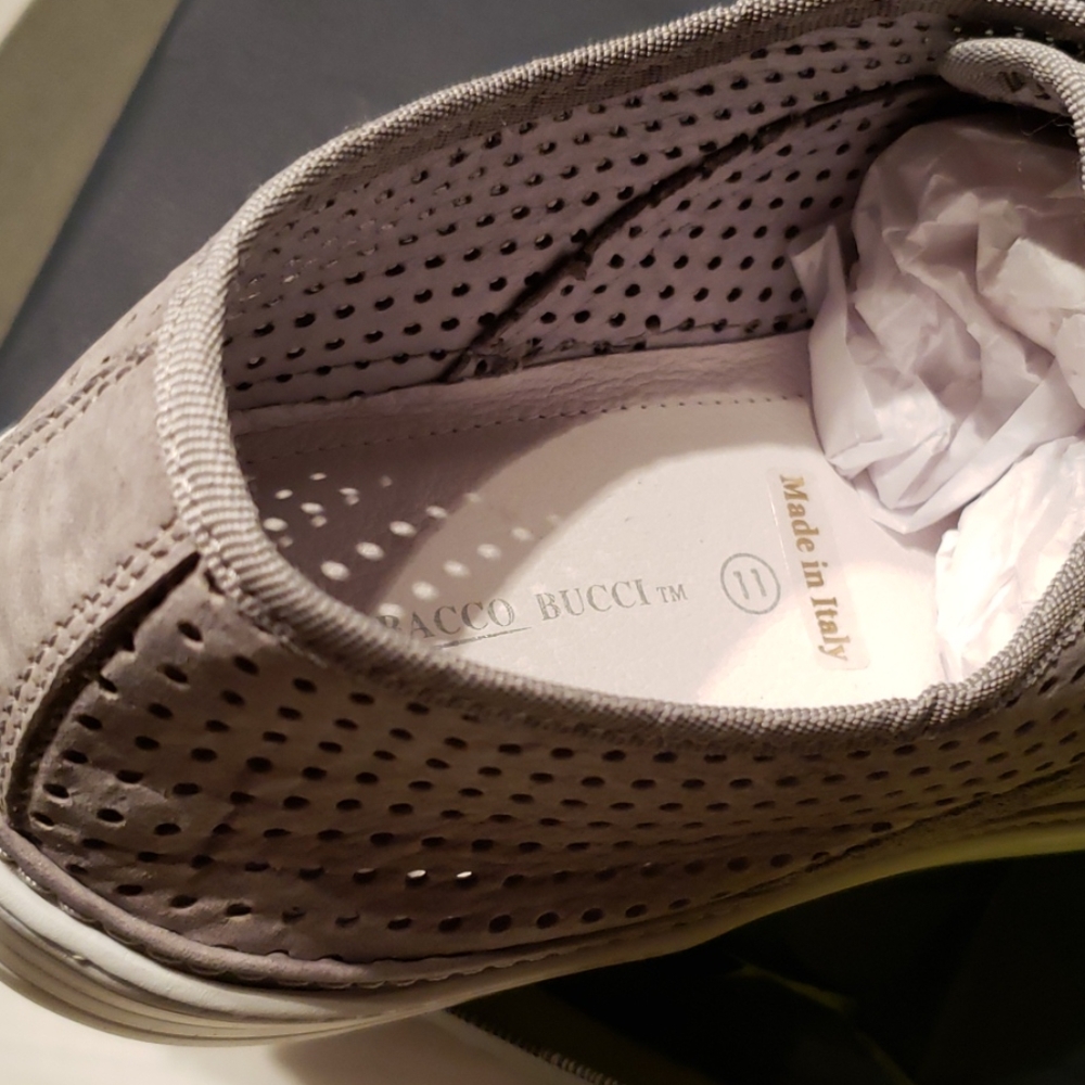 Bacco Bucci ITALY Perforated Suede Leather Sneakers Shoe Men's 11 NEW NIB Grey - Picture 8 of 13